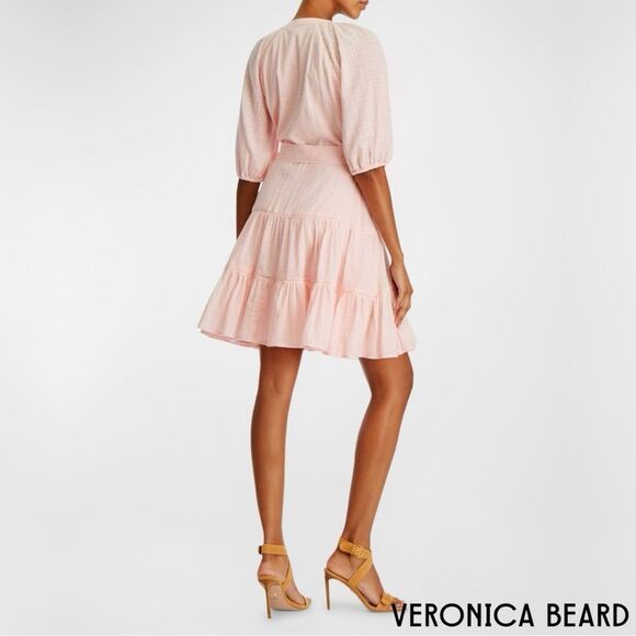 Veronica Beard **NWT** Dewey Tiered Cotton Button-Up Tie Waist Dress Pink Haze - Picture 3 of 11
